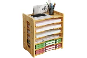 Organiseur de Fichiers en Bois, Bac à Courrier A4, Support de Rangement de Documents pour Bureau et Fournitures à Domicile (JS05-2, Bois de Cerisier)