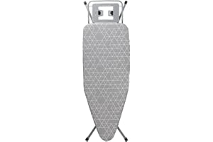 STANEW Table a Repasser 120 x 45 cm,Planche a Repasser Pliable,pour Centrale Vapeur,Système Anti-Fermeture,Hauteur Réglable,avec Housse en 100% Coton,Support de Fer Intégré, Pieds Antidérapants(Gris)
