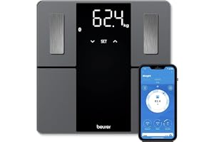 Beurer BF 500 personvåg med Bluetooth & app, digital kroppsfettvåg med mätning av kroppsfett, muskelandel, kaloribehov etc., XL-display, dataöverföring till Apple Health & co., upp till 180 kg