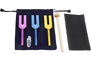 DRELD Angelic Zestaw widelców do strojenia – 4096 Hz, 4160 Hz, 4225 Hz, idealny do uzdrawiania dźwięku, medytacji i terapii, z kryształem, silikonowym młotkiem i torbą do przechowywania