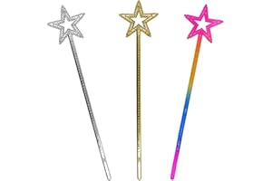 acdokuk 3 Pcs Fairy Star Wand, Star Fairy Wands, Princess Star Wands for Girls, Angel Magical Wands for Birthday, Party, Christmas, Masquerade Dress Up, Gift for Girls(Sliver, Gold, Colour)