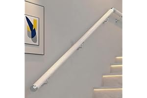 DAWSELOD Stair Handrails,More Than 150cm is Not in One Pcs, Wooden Indoor Wall-Mounted Stair Handrails, Safety Railings for The Elderly and Children, Anti-Slip, with Metal Brackets, Round (White, 150cm)
