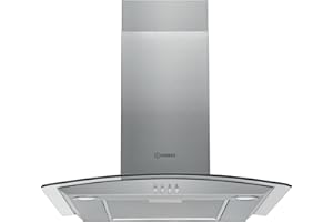 Indesit 60cm Curved Glass Chimney Cooker Hood - Stainless Steel