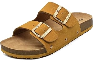 ONCAI Mules Sandalias para Hombre con Punta Abierta, Cuero Cómodas de Playa con Hebilla Zuecos Sandalias para Hombre Verano Zapatillas de corcho para Caballeros