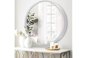 JJUUYOU Circle Wall Mirror 40CM Metal Round Wall Mirror for Bathroom, Silver Circular Mirror Washroom Wall Mounted Metal Frame Make up Mirror for Living Room, Bedroom, Dorm