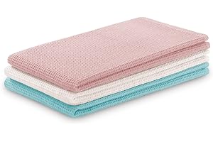 AmeliaHome Set of 3 tea towels, cotton, kitchen towels, 50 x 70 cm, waffle pique, waffle fabric, Letty pink, turquoise