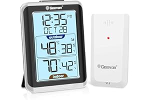 Geevon Indoor Outdoor Thermometer Wireless Digital Hygrometer Temperature Gauge with Time, 200ft/60m Range Temperature Humidity Sensor (8688 TN No Batteries)