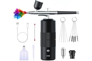 XIEANDKONG Kit Aerógrafo con Compresor Profesional Airbrush, 36 PSI aerógrafo inalámbrico Recargable para Tatuajes, Maquillaje, uñas, Modelo, Arte Hobby - para Profesionales y Principiantes (Black-A05)
