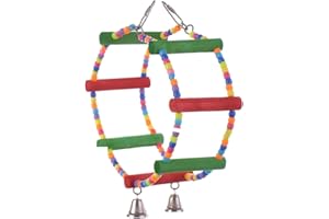 BULZEU Vogelspielzeug Käfigzubehör Holzleiter Schaukel für Papageien, Aras, Graupapageien, Nymphensittiche, Sittiche, Wellensittiche, Vogelkäfig-Sitzstangen mit Glocken