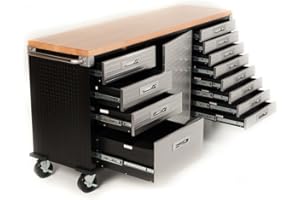 Seville Classics Ultra HD 12-Drawer Rolling Workbench With Hardwood Timber Top