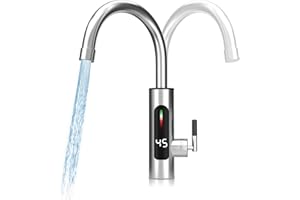 BABIKEEN Rubinetto Elettrico, Rubinetto Scalda Acqua Elettrico Istantaneo 220V 3000 W, Indicatore di Temperatura a LED, Rubinetto de Cucina con Girevole 360 ° Rubinetto per Acqua Calda e Fredda