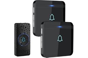 AVANTEK Sonnette sans Fil, Bouton de Sonnette, Carillon de Porte étanche IP55 avec 2 récepteurs enfichables, Flash LED, 5 Niveaux de Volume, 52 mélodies, portée de Fonctionnement de 400 m, Noir