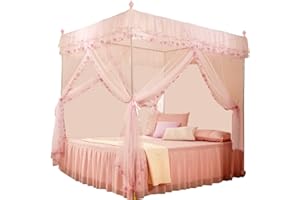 Culnflun Luxus-Prinzessin-Quarterposten-Bettvorhänge, 120 mm/150 mm, Bettgesims-Spitze, luxuriöse Spitze, 3-türiges Netzgewebe, niedliche Spitze, Prinzessinnen-Stil, bequemer (120 * 200 * 200)