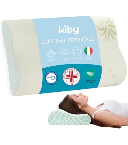 Set 2 Cuscini Cervicali Memory Foam Nature Bedding - Doppia Onda, Aloe Vera, Made In Italy