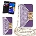 Produktbild Xtra-Funky Exklusiv PU-Leder Spitze-Muster & Goldener Bogen Schlag-Fall-Abdeckung Handtasche Handtasche mit Kreditkarte und Geld-Slots & Abnehmbare Goldkette für Sony Xperia Z-2 - Lila