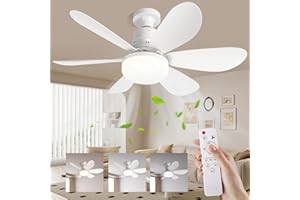LINNIW Ceiling Fan with LED Lights,E27 30W Noiseless Ceiling Lamp with Fan and Remote,1/2/4H Timing,3 Color Dimmable LED,3 Speeds Led Ceiling Fans for Bedroom Living Room Dorm