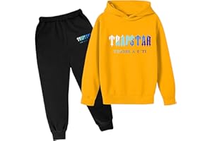 OverstepA Trapstar Bambini Tuta Trapstar Ragazzi Ragazze 2 Pezzi Abbigliamento Set Jogger Tuta Felpa con Cappuccio e Pantaloni,Unisex con Tuta Stampata