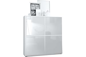 ‎VLADON Vladon Highboard Cuba V2 Schrank 104 x 105,5 x 35,5 cm Sideboard mit 8 Fächern, Made in Germany, Korpus in Weiß matt/Fronten in Weiß Hochglanz