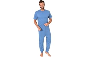 Normann Care Herren Pflegeoverall Kurzarm Pyjama mit Langen Bein und Reißverschluss am Rücken und Bein
