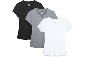 icyzone Donna Maglietta da Sportivo Traspirante con Scollo a V, Confezione da 3 Fitness Corsa T-Shirt