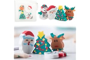 ANTEVIA MATÉRIAUX ANTEVIA – Lot de 4 gommes fantaisie enfant aux motifs de noël | + Pochette rangement | PLUS DE 15 MODELES | Crayon gris | Forme : Père noël Renne Bonhomme de neige Sapin (Flop)