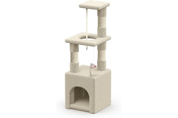VOUNOT® Arbre à Chat Multi-Niveaux avec Griffoir Arbre à Grimper pour Chat avec Corde et Plateformes pour Félins Hauteur 88cm Beige