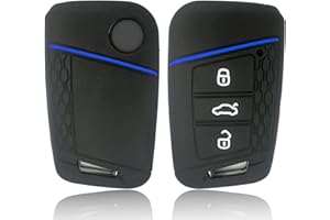 HooRLZ Vw Schlüsselhülle, Silikon Autoschlüssel Hülle Vw für Vw Passat B8 SEAT Leon Ibiza Skoda Superb Kodiaq Tiguan Touran Golf Polo Schlüsselhülle, Seat Schlüsselhülle, Vw Schlüssel Cover-Blau Linie