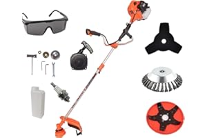 KNakasaki | Desbrozadora Gasolina Profesional Multifunción, con Accesorios, 65CC Motor 2 Tiempos (Correa para Hombro, Cuchilla, Carrete, Sistema antivibración y cortadora)
