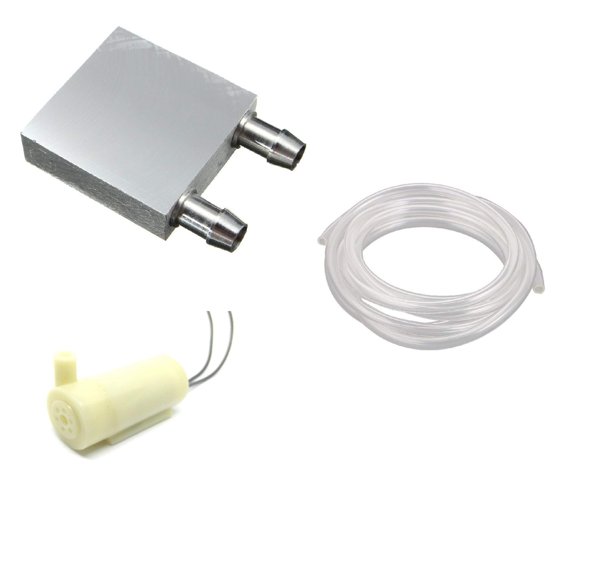 INVENTO 1Pcs Peltier Aluminum Water Cooling Block 40x40x12mm + 7mm PVC Tube Clear Flexible Pipe + 3V - 12V DC Submersible Pump Horizontal