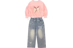 Peacolate 4-10Years Spring Fall Little Big Girls T Shirt and Jeans 2pcs Clothing Sets