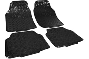 WOLTU Tappetini Auto Universali Tappeto Antiscivolo PVC Simil Alluminio Set 4 Pezzi Nero Lucido