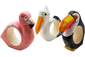 your castle Serviettenringe|Handgeschnitzt|Tierdesign - Pelikan, Tukan, Flamingo|3er-Set|aus Holz|Handbemalt|Vielseitig einsetzbar|mit Standfestem Boden|9x8x2 cm