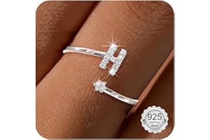 Maynor A-Z Buchstaben Ring Silber 925 Damen Cubic Zirkonia Wasserfeste Ringe – Verstellbare Rings von Größe 50 bis 60 Daumenring Fingerring Initialen Schmuck