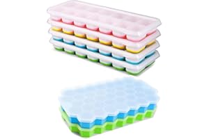 AMZMUKAUP Lot de 6 Bacs à Glaçons en Silicone avec Couvercle, Glaçons Faciles à Retirer Bac à Glaçons en Silicone pour Pudding aux Bonbons Gelée jus Chocolat Ou des Cocktails Whisky