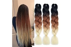 SHANGXIU treccine africane extension bionde 3 Tone Jumbo Braids kanekalon haare capelli artificiali a treccia per intrecciare i capelli (3PSnero-marrone-biondo)