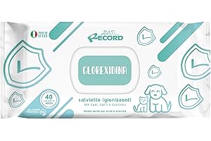 Record salviette igienizzanti umide per Cani e Gatti. Salviette Cane salviette Gatto. Confezione 40 Pezzi. Salviettine per Animali per Pelo Zampe Muso ed Occhi. Rispettano Cute e PH Aroma Clorexidina