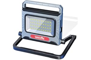 WARSUN Foco LED Batería Linterna Taller Focos de Trabajo Portátiles Potentes 2200 Lúmenes 8000mAh Batería Recargable 360° Ajustable Foco LED para Construcción Obra (Gris)