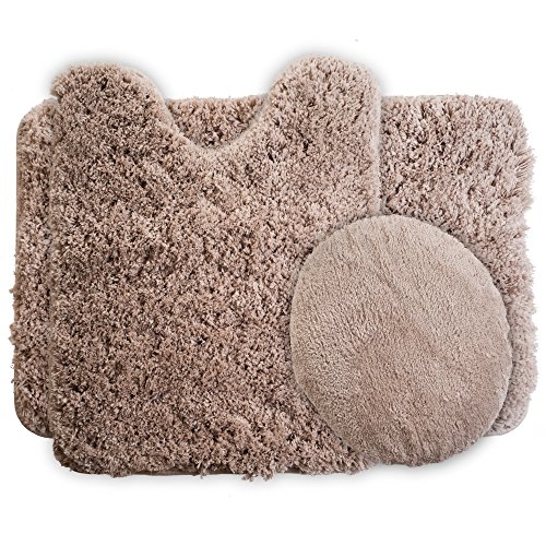 Lavish Home 3 Piezas Super de Peluche Antideslizante Alfombra de baño Alfombra Conjunto