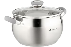 Daniks Modern Faitout Inox 20 cm 4 L, Casserole avec Couvercle en Verre, Tous Feux y Compris Induction, Poignées en Silicone, Échelle de Mesure, Argent