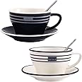 N+B Porcelain Cappuccino Cups with Saucers and Spoon,Coffee,Tea Cup - 250 ml/8.8 oz - Set of 2