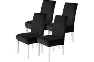 CYCMACO Housse De Chaise Velours 4 Pièces, Universel Housse De Chaise Salle À Manger Extensible, Protection Chair Cover Epaisse pour Hotel, Restaurant, Banquet, Cuisine, Noir