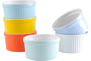 LOVECASA Stampi per Soufflé di Crème Brûlée Ramekins da 200 ml, Mini Ciotole in Porcellana da 6 Pezzi per Dessert, Salse, Cupcakes da Forno