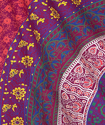 traditional seven colors round miracle circle of india , bohemian bedding ethnic handmade queen hippie boho tapestry by raajsee 220*240cms approx (maroon) - 3