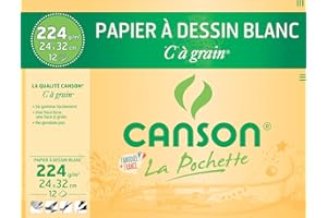 CANSON "C" à Grain - Pochette 12 feuilles de papier dessin - Grain fin - 24 x 32 cm - 224g/m²