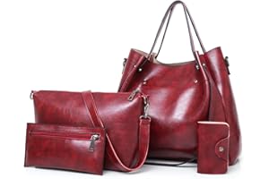 FANDARE Retro damskie torby z uchwytem, 4-częściowy zestaw, torba na ramię, wodoszczelna torebka ze skóry PU, torba na ramię, na podróż, zakupy, do pracy, na randkę