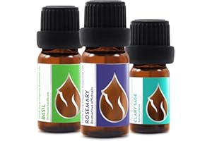 ESSENCES BULGARIA Cofre de Aceites Esenciales Orgánicos "Reparación Capilar" | Albahaca (10ml) + Romero (10ml) + Salvia Esclarea (5ml) | 100% Puro y Natural | Sin Diluir | Grado Terapéutico | Granja Familiar | 3 Piezas
