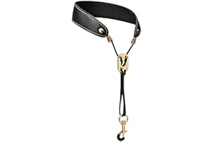 Musiin Saxophone Neck Strap Professional Saxophone Strap Leather Padded Soft Neck Strap for Baritone, Alto, Tenor, Soprano, Baritone（black）