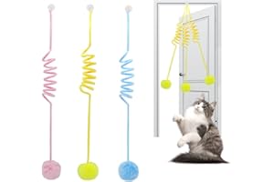AABDTYYD 3 palline giocattolo per gatti soffici, giocattolo interattivo da appendere, con erba gatta con campana, giocattoli per esercizi per gatti (rosa, giallo, blu)