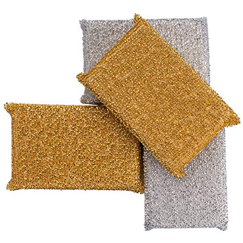 Juego de cojines brillantes para macetas, esponja de limpieza Lurex, esponja para olla, lujoso para vitrocerámica, aprox. 12 x 8 x 3 cm, plateado o dorado,