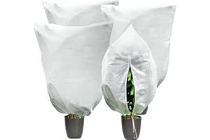 GROWNEER 4 Pcs 80x100 CM Plant Covers, 80gsm Plant Covers Freeze Protection, Frost Cloths for Outdoor Plants with Zipper Drawstring, Garden Winter Frost Shrub Jacket Covers